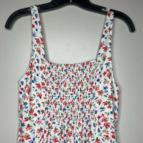 Old Navy Linen Blend Fit & Flare Floral Midi Dress Sz M Peasant Cottagecore - Picture 8 of 13